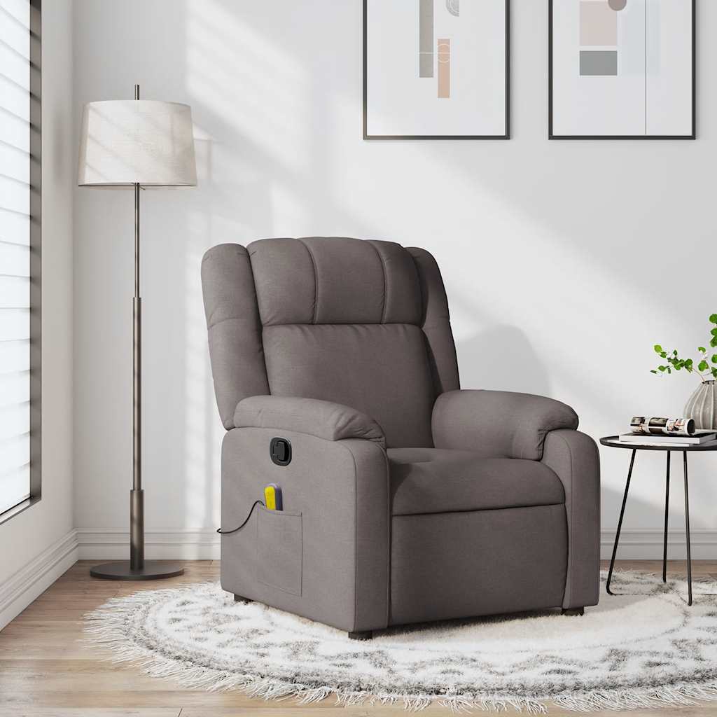 vidaXL Rozkładany fotel masujący, taupe, obity tkaniną