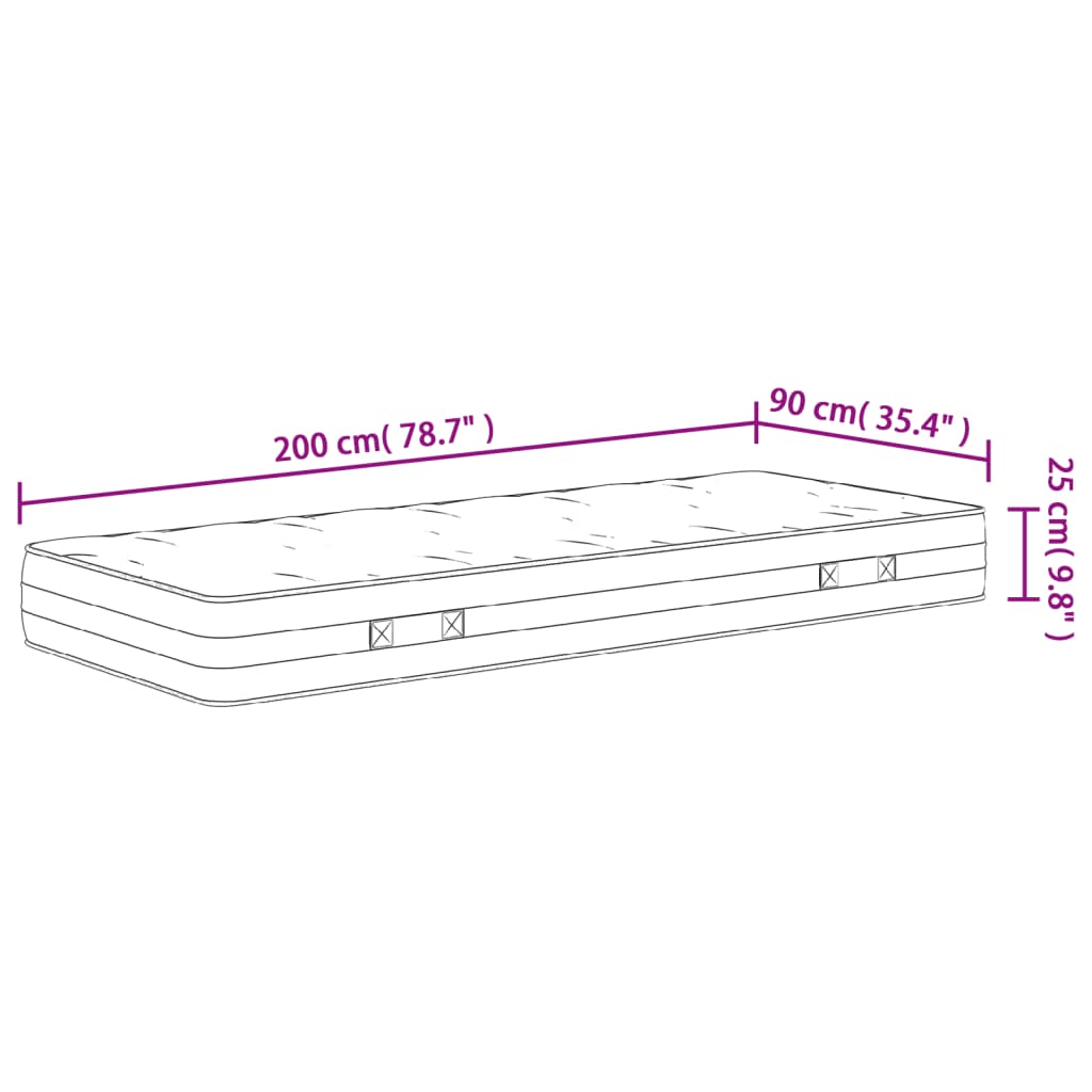 vidaXL Materac kieszeniowy, średnia twardość, 90x200 cm