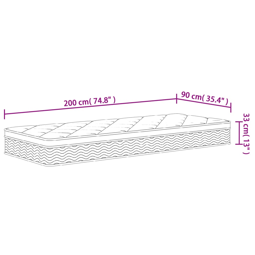 vidaXL Materac kieszeniowy, twardość średnia plus, 90x200 cm