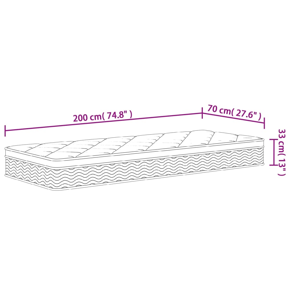vidaXL Materac kieszeniowy, twardość średnia plus, 70x200 cm