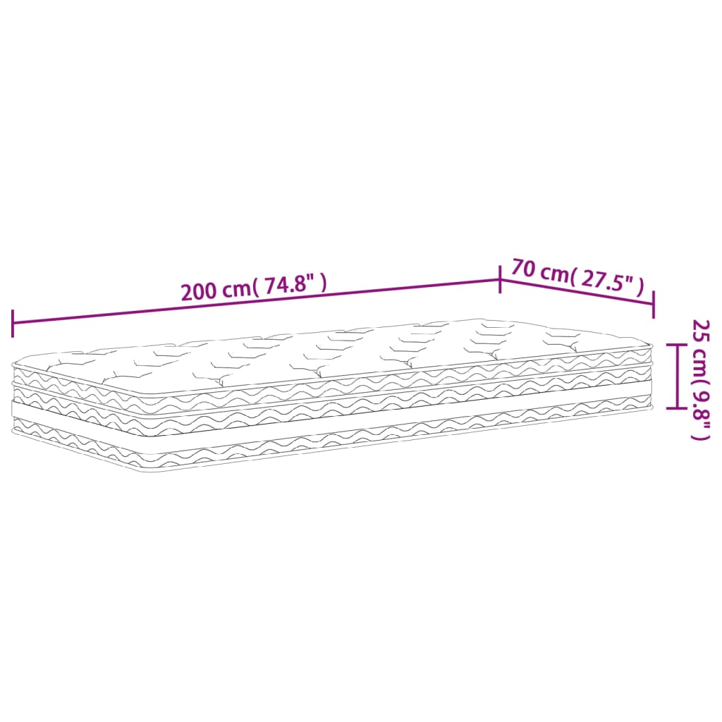 vidaXL Materac kieszeniowy, twardość średnia, 70x200 cm