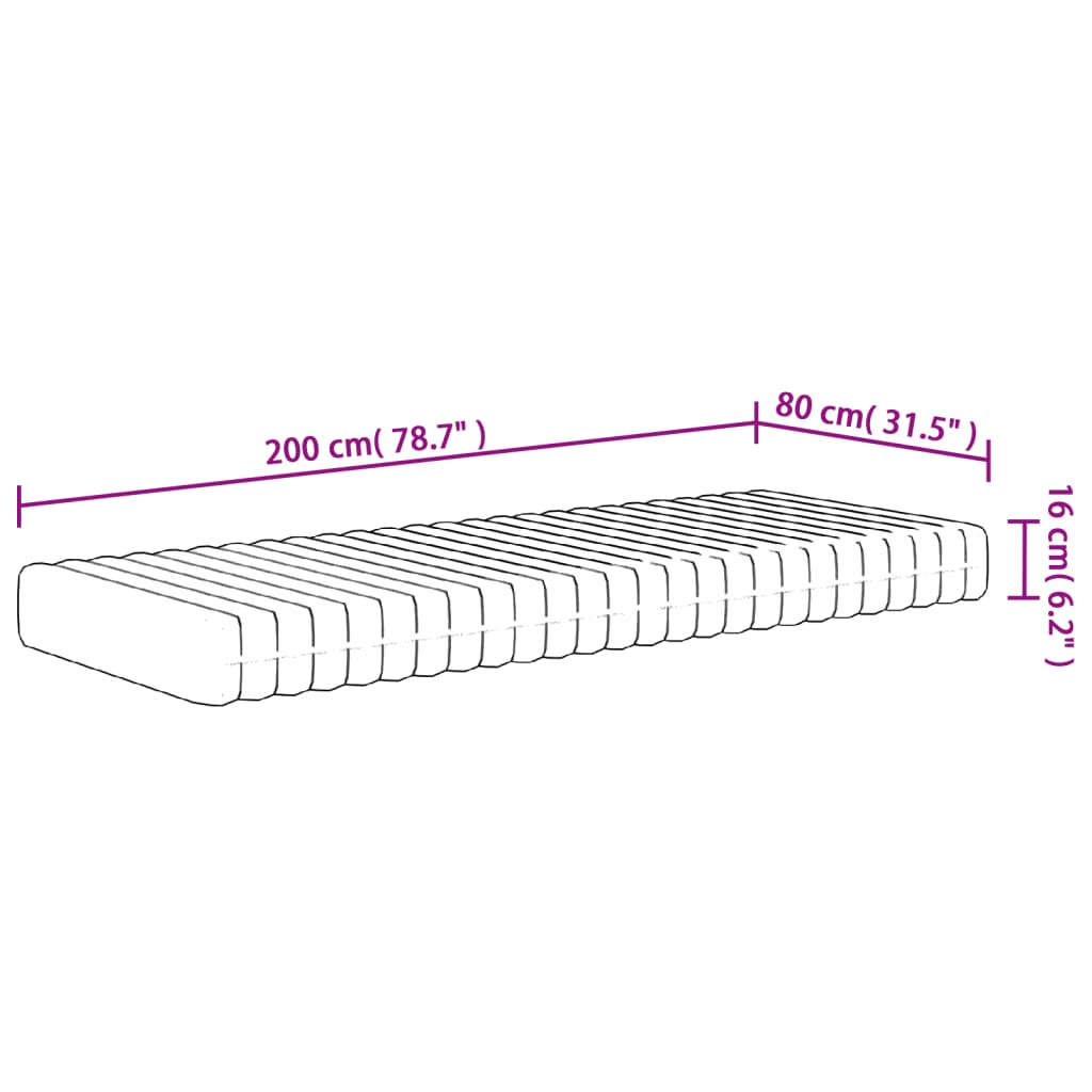 vidaXL Materac piankowy, średnio miękki, 80x200 cm