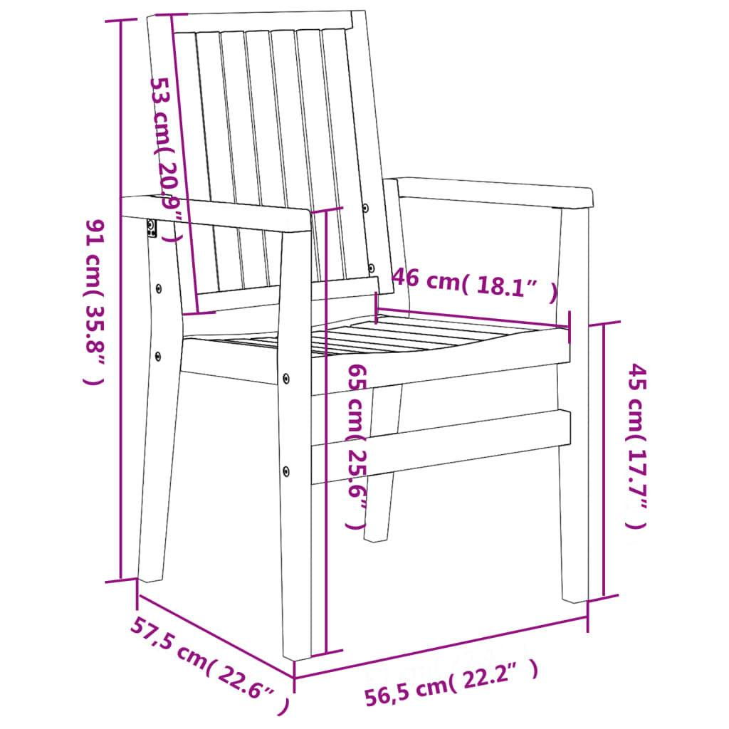 vidaXL Sztaplowane krzesła ogrodowe, 6 szt., 56,5x57,5x91 cm, tekowe