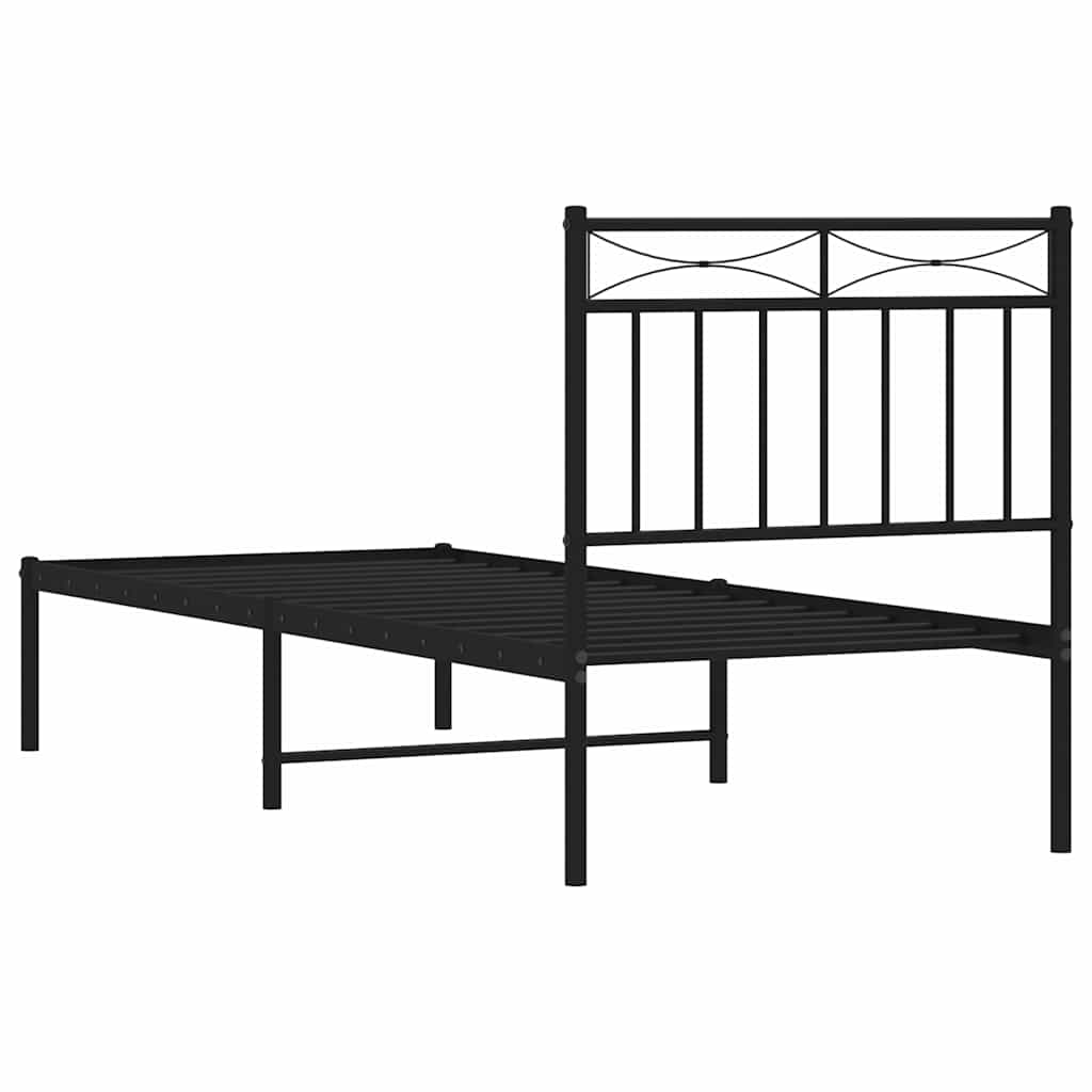 vidaXL Metalowa rama łóżka z wezgłowiem, czarna, 75x190 cm