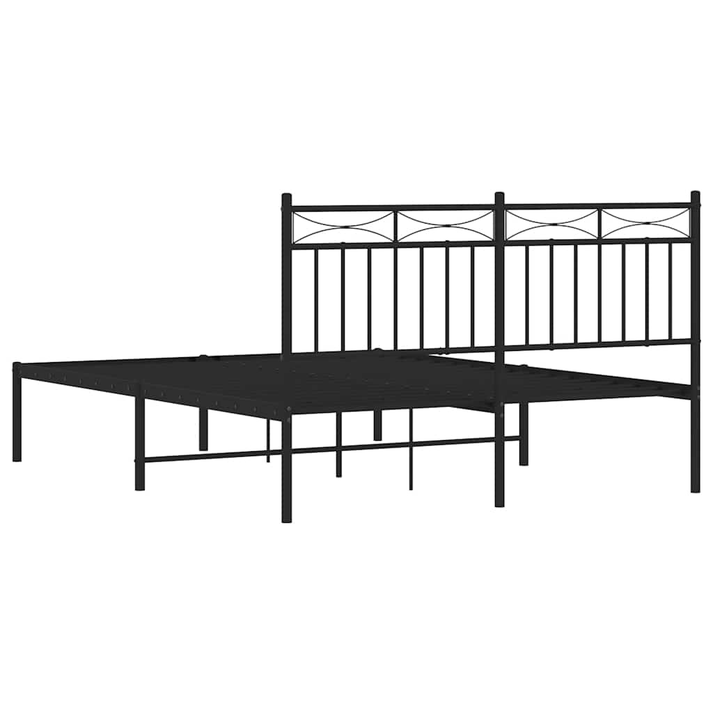 vidaXL Metalowa rama łóżka z wezgłowiem, czarna, 135x190 cm