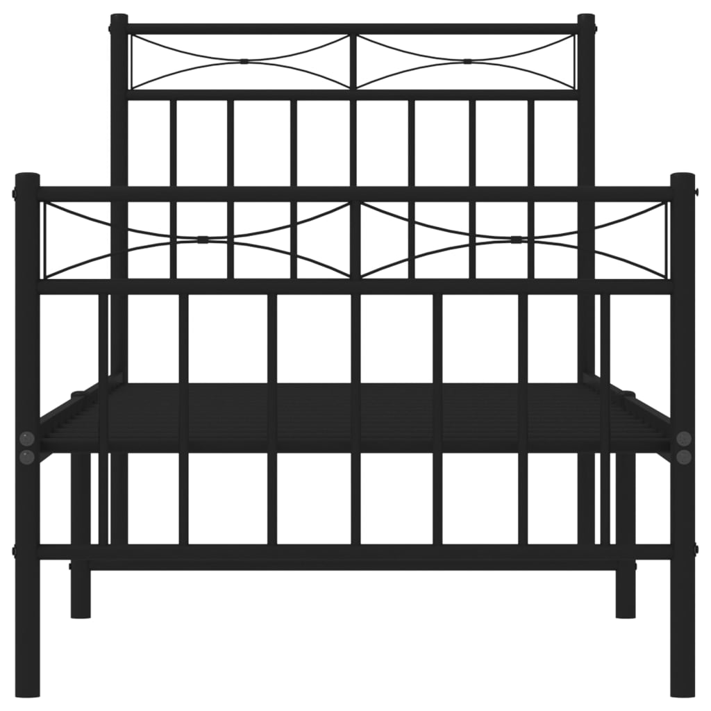 vidaXL Metalowa rama łóżka z wezgłowiem i zanóżkiem, czarna, 80x200 cm