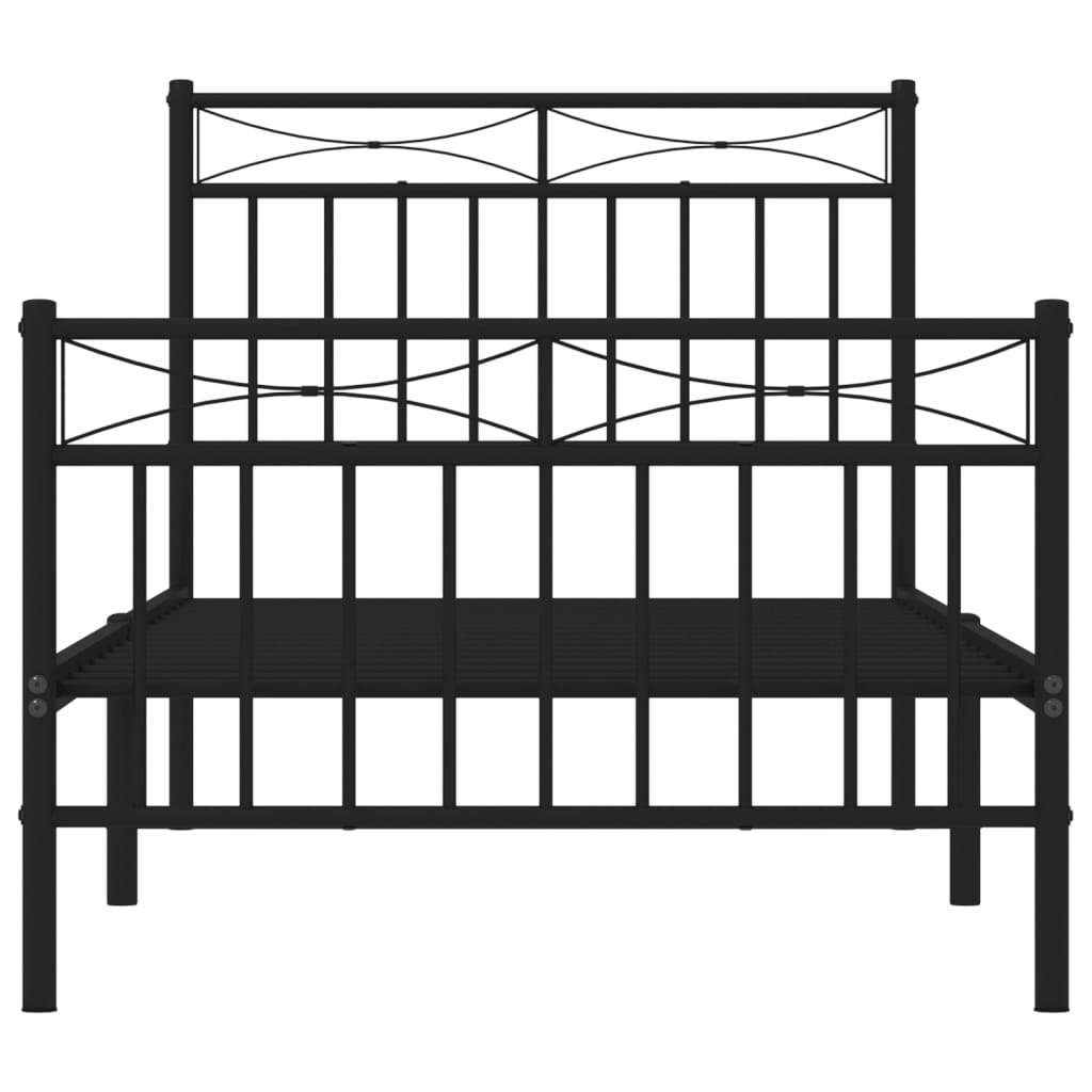 vidaXL Metalowa rama łóżka z wezgłowiem i zanóżkiem, czarna, 90x200 cm