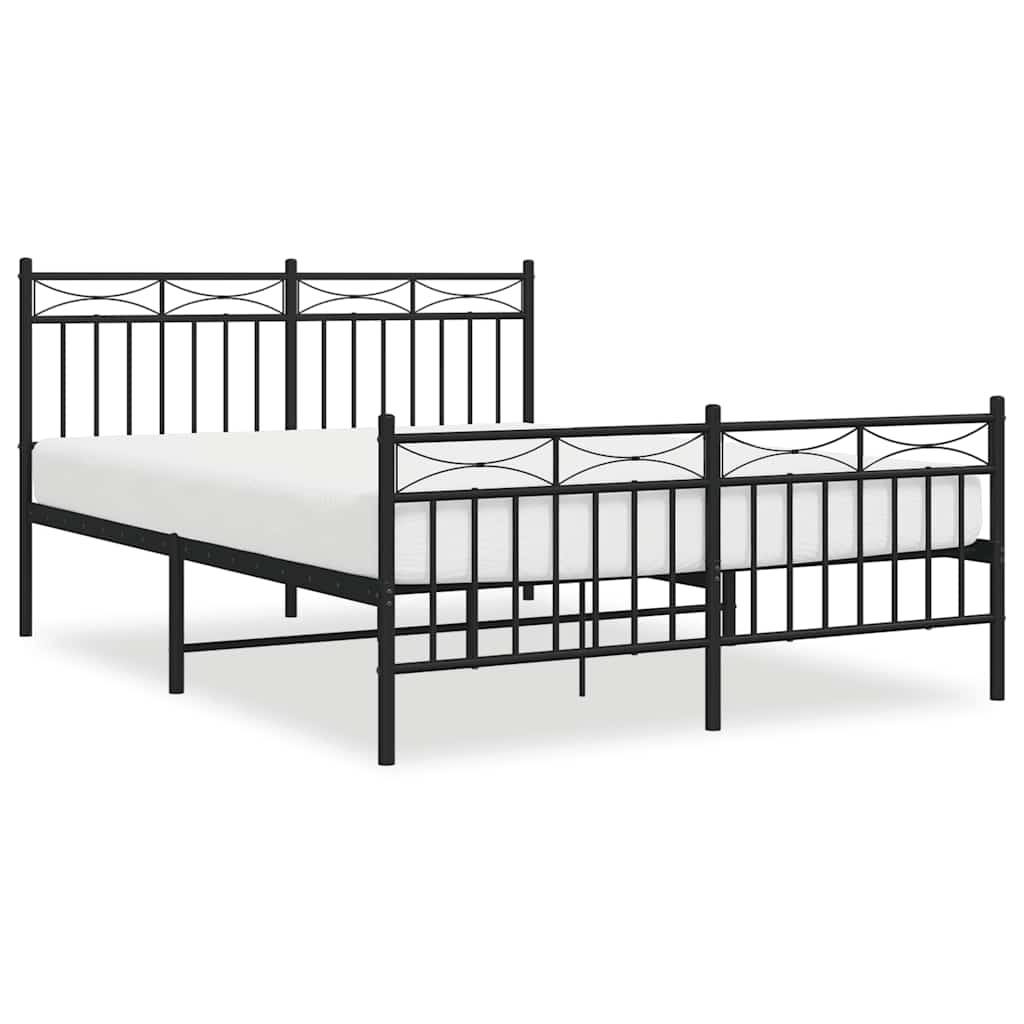 vidaXL Metalowa rama łóżka z wezgłowiem i zanóżkiem, czarna, 135x190cm