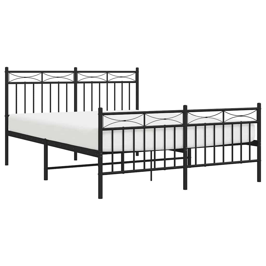 vidaXL Metalowa rama łóżka z wezgłowiem i zanóżkiem, czarna, 135x190cm