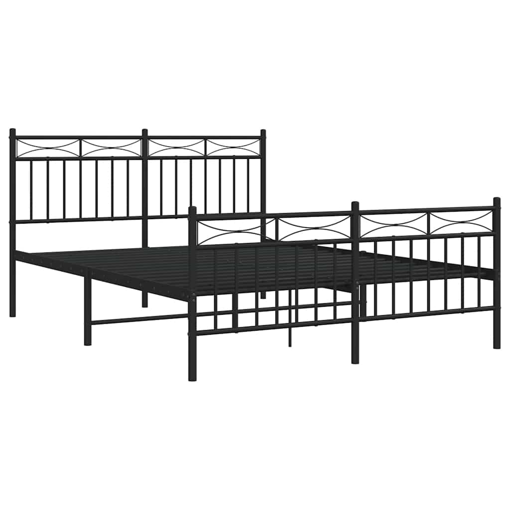 vidaXL Metalowa rama łóżka z wezgłowiem i zanóżkiem, czarna, 135x190cm