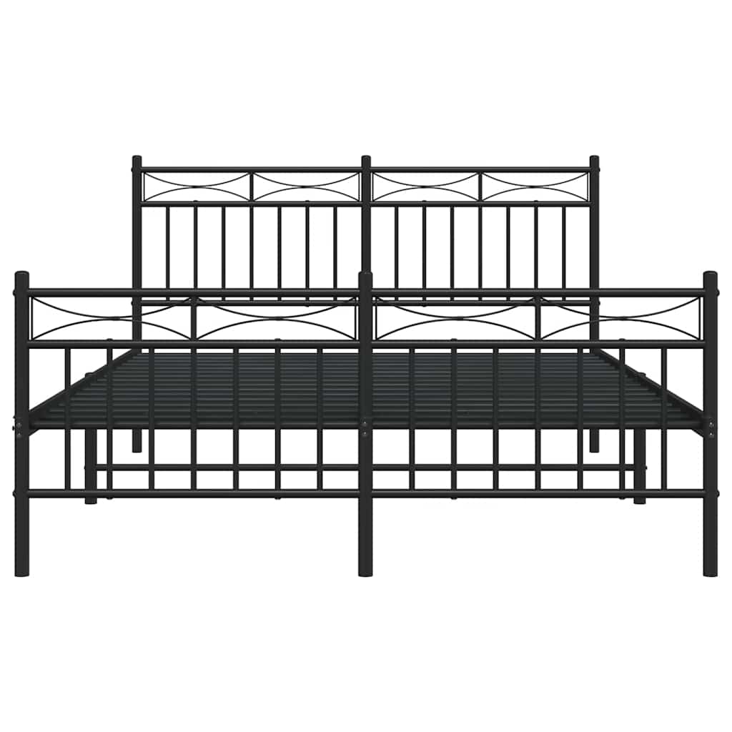 vidaXL Metalowa rama łóżka z wezgłowiem i zanóżkiem, czarna, 135x190cm