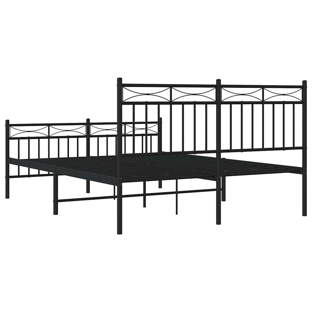 vidaXL Metalowa rama łóżka z wezgłowiem i zanóżkiem, czarna, 135x190cm