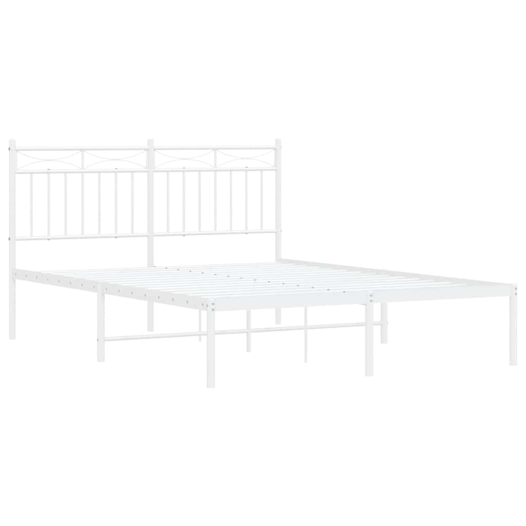 vidaXL Metalowa rama łóżka z wezgłowiem, biała, 135x190 cm