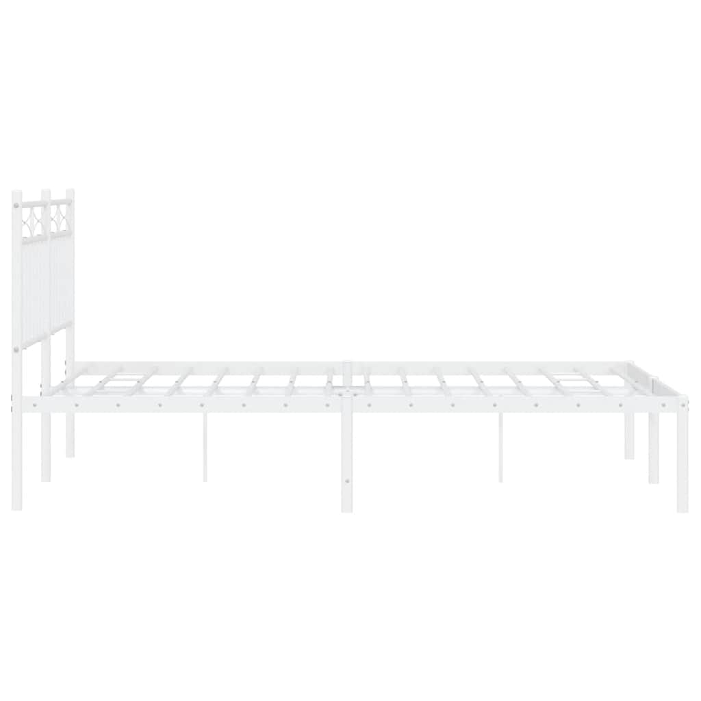vidaXL Metalowa rama łóżka z wezgłowiem, biała, 135x190 cm