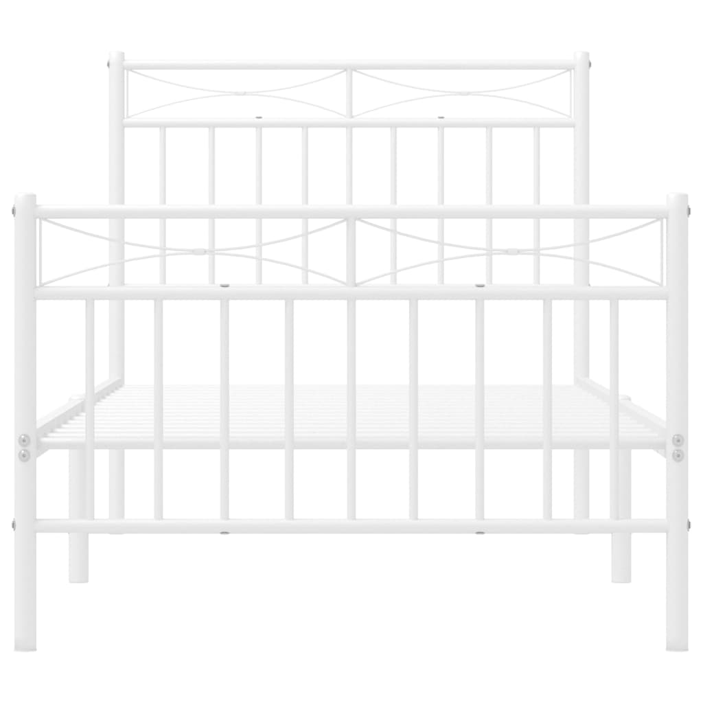 vidaXL Metalowa rama łóżka z wezgłowiem i zanóżkiem, biała, 90x190 cm
