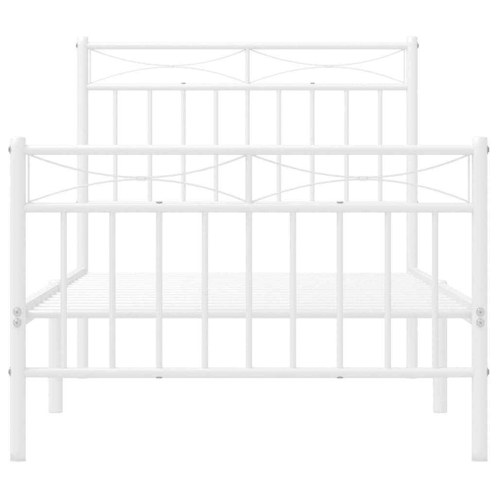 vidaXL Metalowa rama łóżka z wezgłowiem i zanóżkiem, biała, 90x200 cm