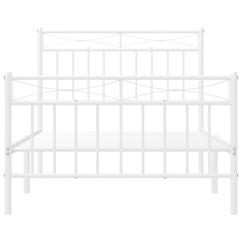 vidaXL Metalowa rama łóżka z wezgłowiem i zanóżkiem, biała, 100x190 cm