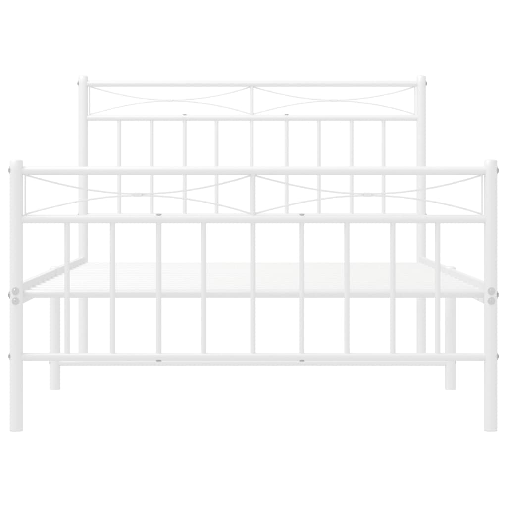 vidaXL Metalowa rama łóżka z wezgłowiem i zanóżkiem, biała, 107x203 cm