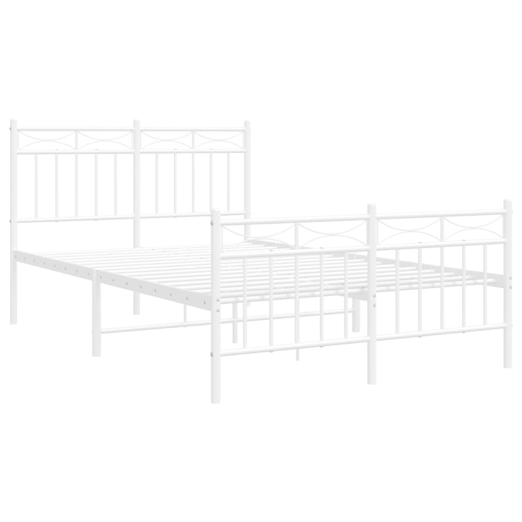 vidaXL Metalowa rama łóżka z wezgłowiem i zanóżkiem, biała, 120x190 cm