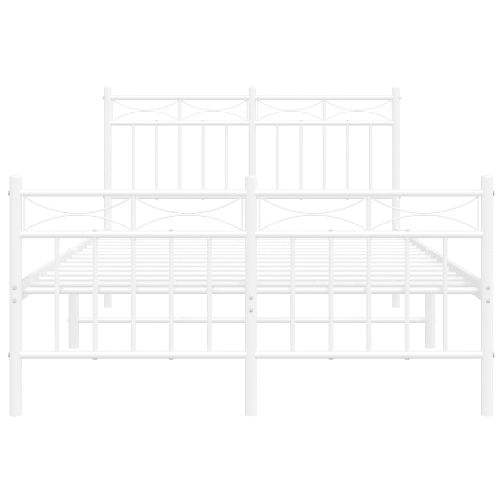 vidaXL Metalowa rama łóżka z wezgłowiem i zanóżkiem, biała, 120x190 cm
