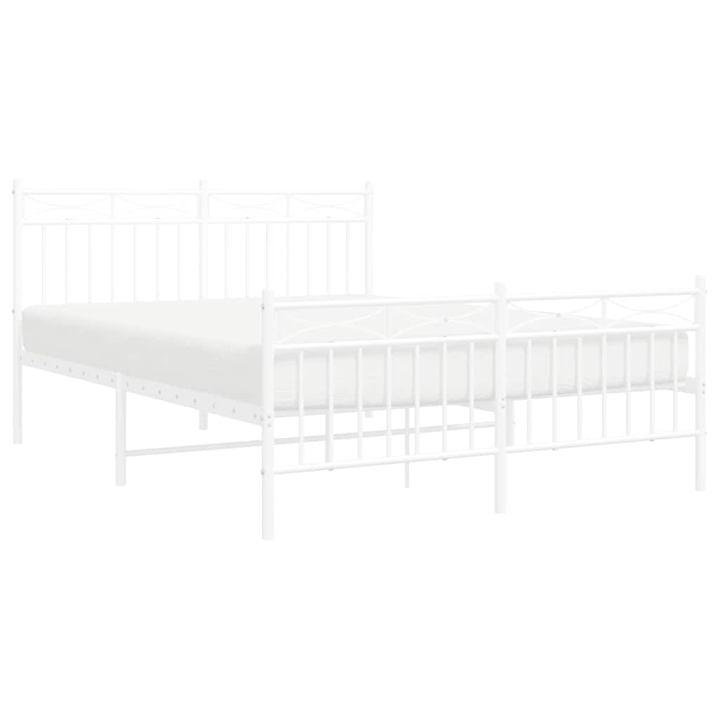 vidaXL Metalowa rama łóżka z wezgłowiem i zanóżkiem, biała, 135x190 cm