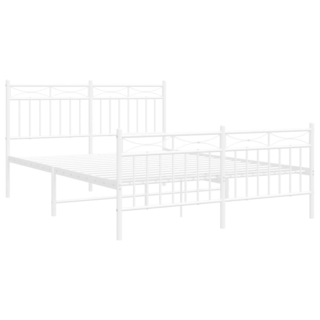 vidaXL Metalowa rama łóżka z wezgłowiem i zanóżkiem, biała, 135x190 cm