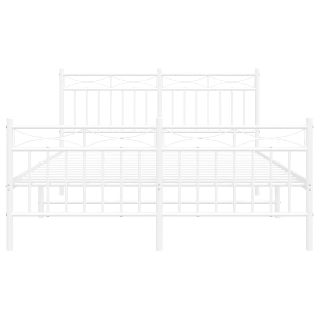 vidaXL Metalowa rama łóżka z wezgłowiem i zanóżkiem, biała, 135x190 cm