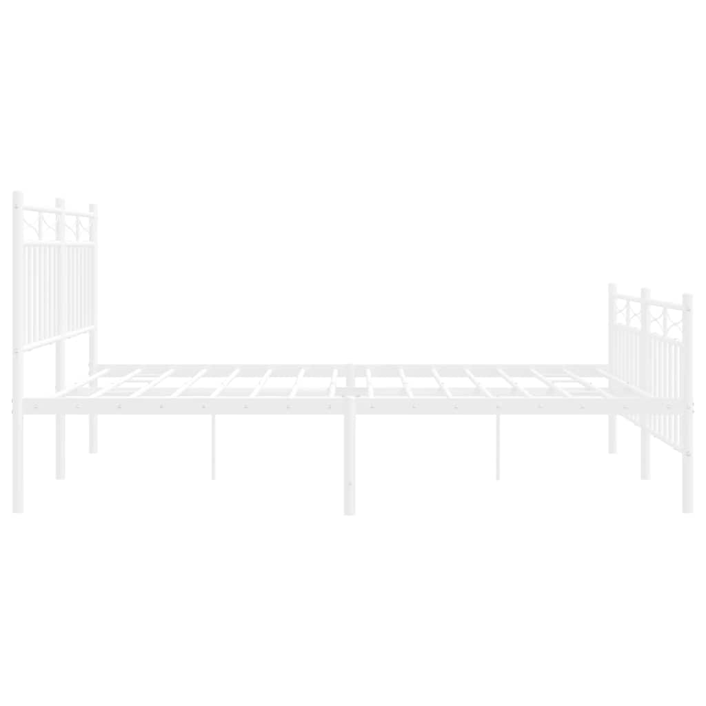 vidaXL Metalowa rama łóżka z wezgłowiem i zanóżkiem, biała, 135x190 cm