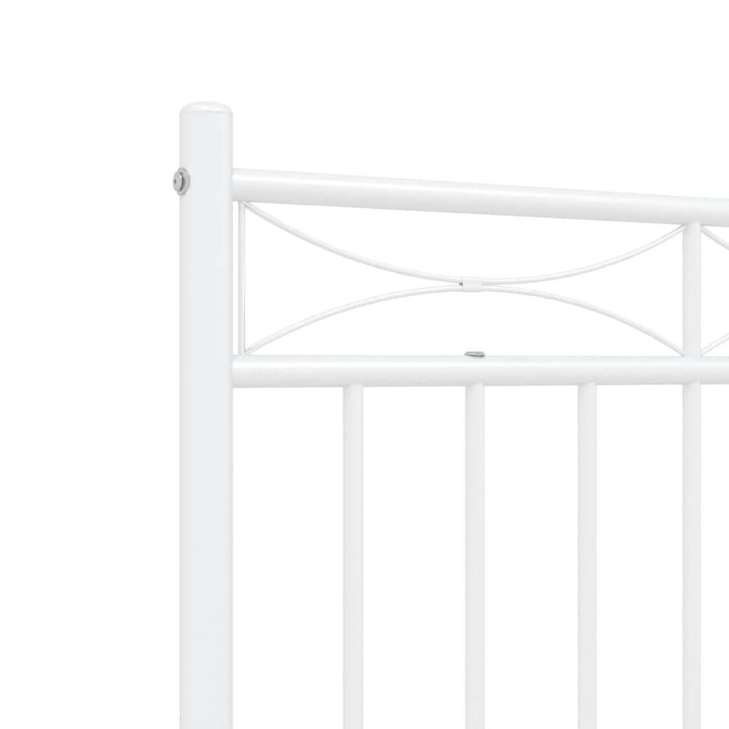 vidaXL Metalowa rama łóżka z wezgłowiem i zanóżkiem, biała, 135x190 cm