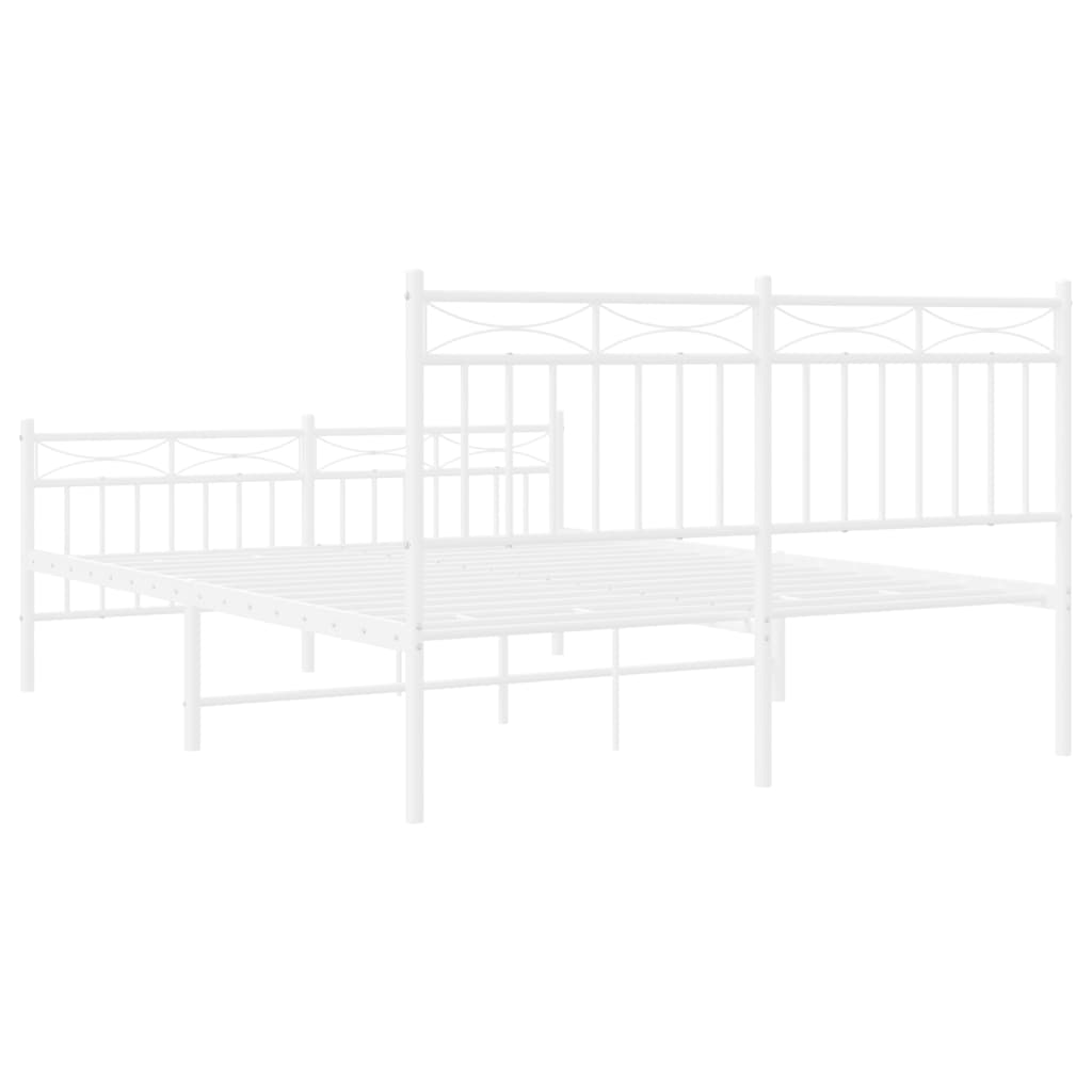 vidaXL Metalowa rama łóżka z wezgłowiem i zanóżkiem, biała, 140x190 cm