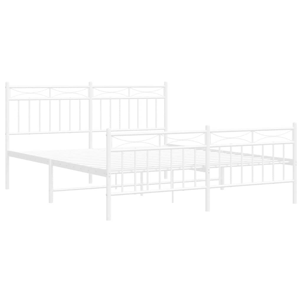 vidaXL Metalowa rama łóżka z wezgłowiem i zanóżkiem, biała, 150x200 cm