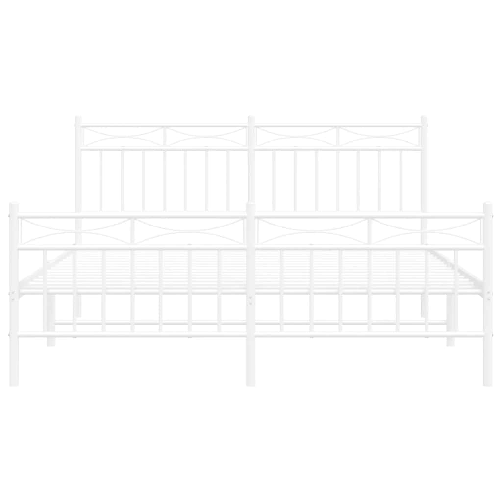 vidaXL Metalowa rama łóżka z wezgłowiem i zanóżkiem, biała, 150x200 cm