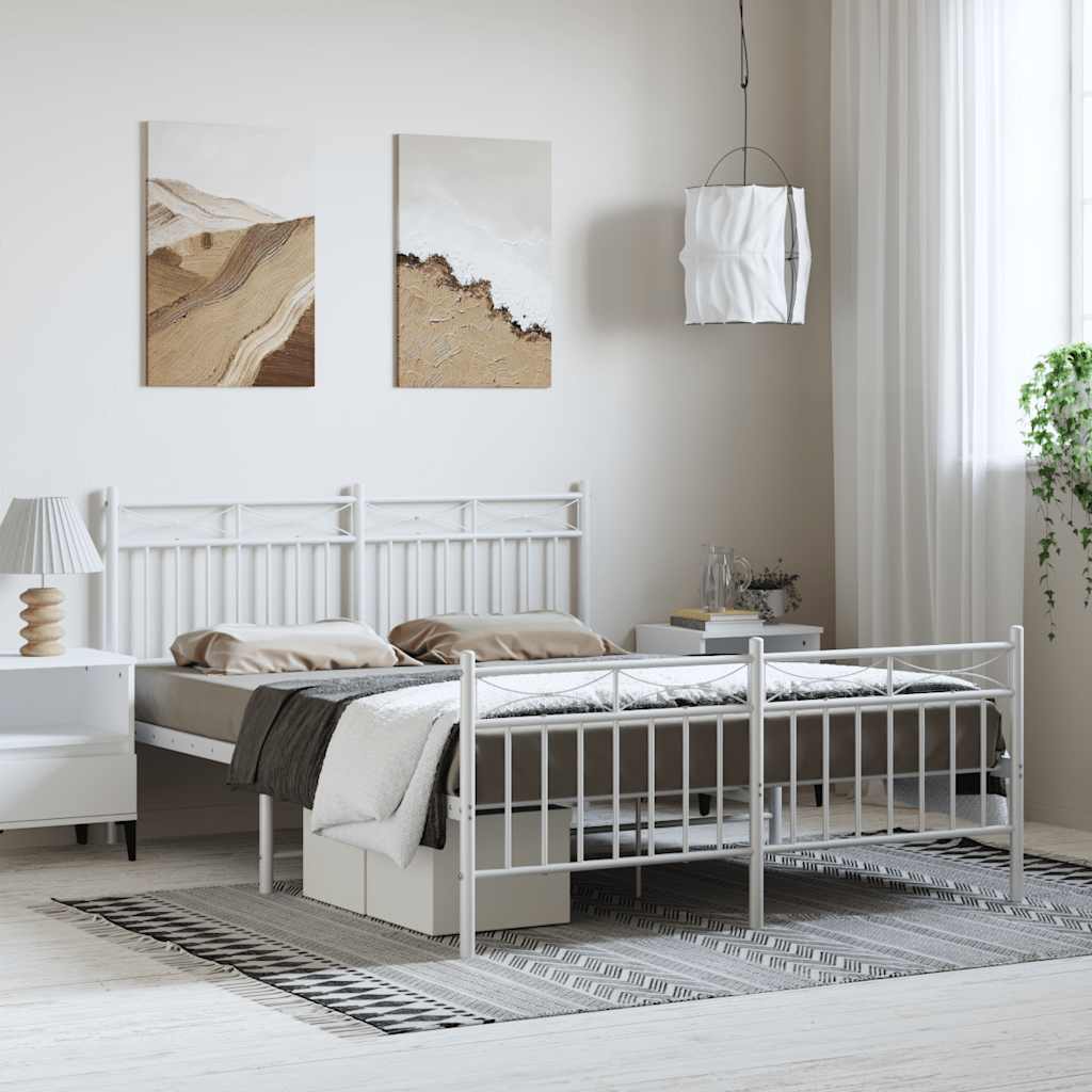 vidaXL Metalowa rama łóżka z wezgłowiem i zanóżkiem, biała, 150x200 cm
