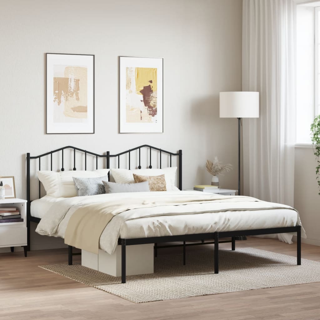 vidaXL Metalowa rama łóżka z wezgłowiem, czarna, 160x200 cm