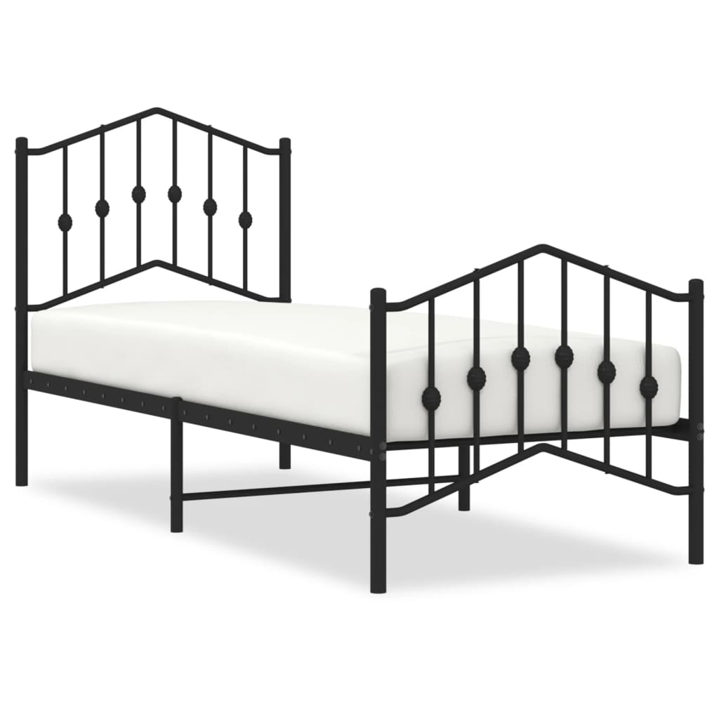 vidaXL Metalowa rama łóżka z wezgłowiem i zanóżkiem, czarna, 75x190 cm