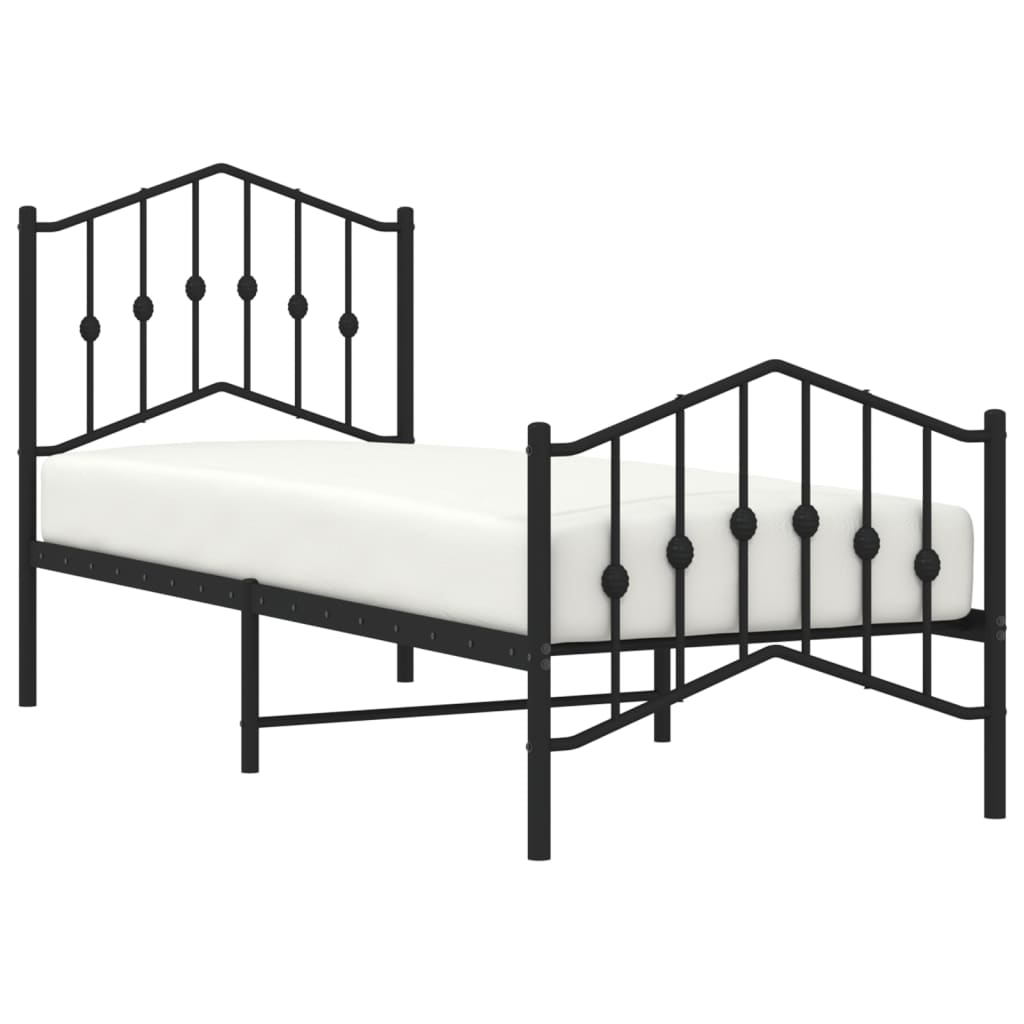 vidaXL Metalowa rama łóżka z wezgłowiem i zanóżkiem, czarna, 75x190 cm
