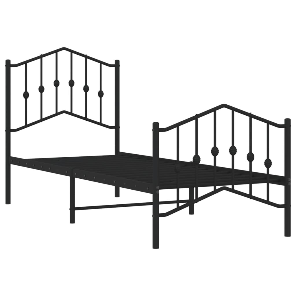 vidaXL Metalowa rama łóżka z wezgłowiem i zanóżkiem, czarna, 75x190 cm