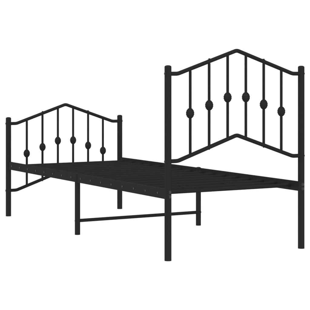 vidaXL Metalowa rama łóżka z wezgłowiem i zanóżkiem, czarna, 75x190 cm