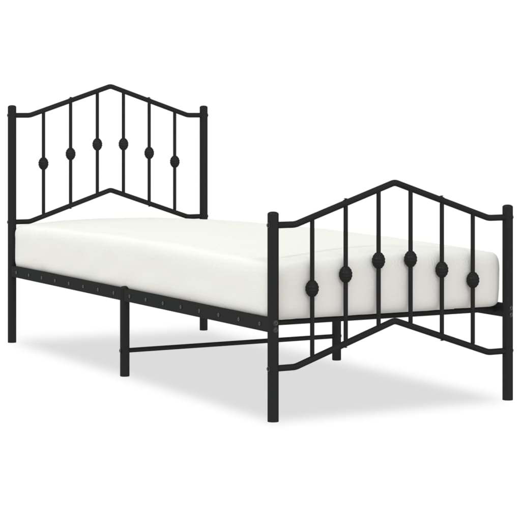 vidaXL Metalowa rama łóżka z wezgłowiem i zanóżkiem, czarna, 80x200 cm