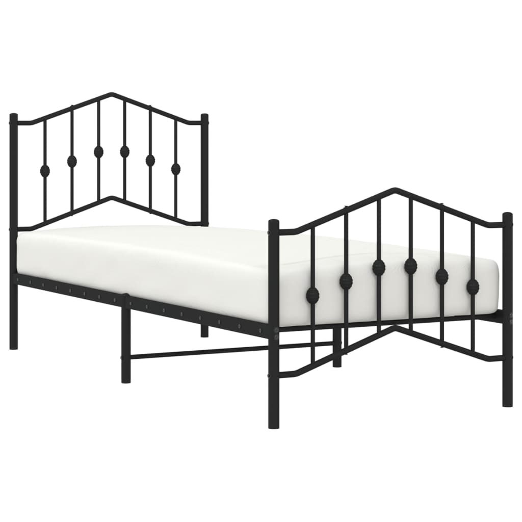 vidaXL Metalowa rama łóżka z wezgłowiem i zanóżkiem, czarna, 80x200 cm