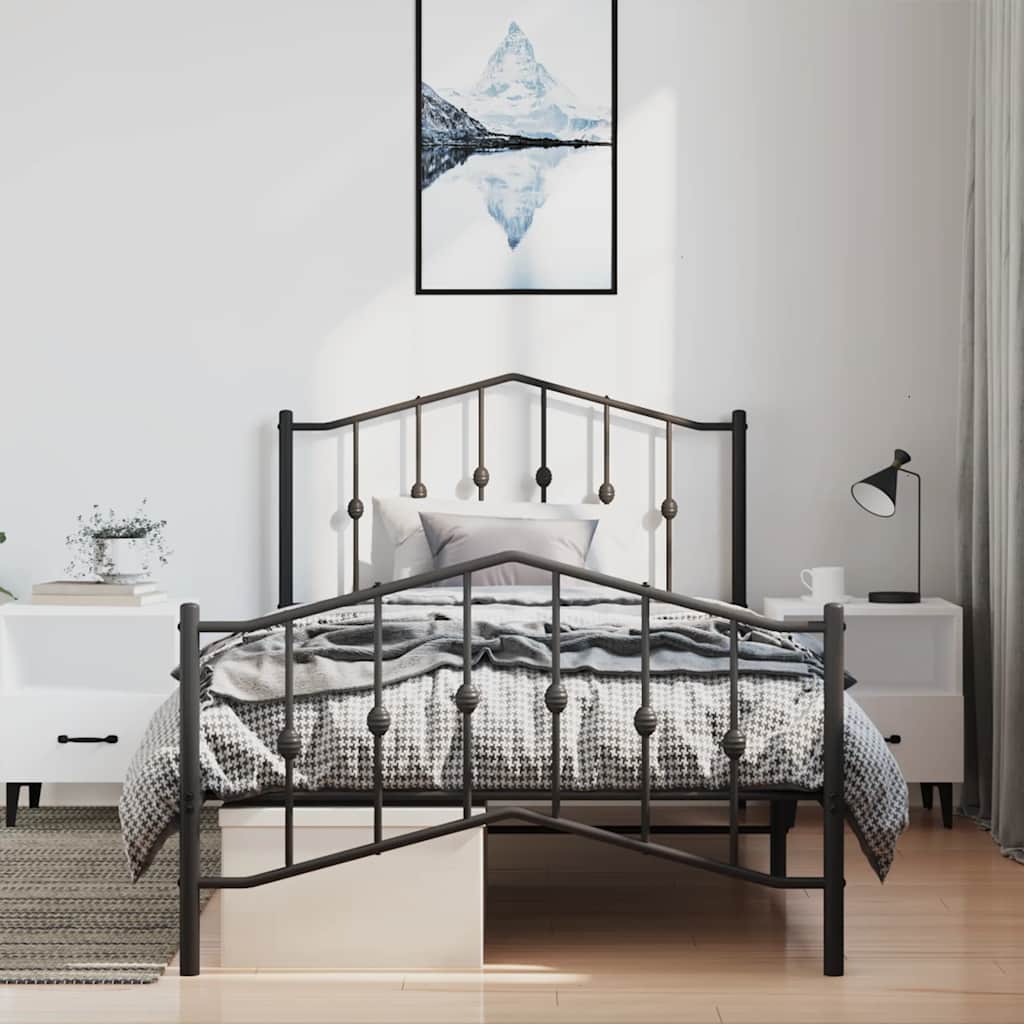 vidaXL Metalowa rama łóżka z wezgłowiem i zanóżkiem, czarna, 100x190cm