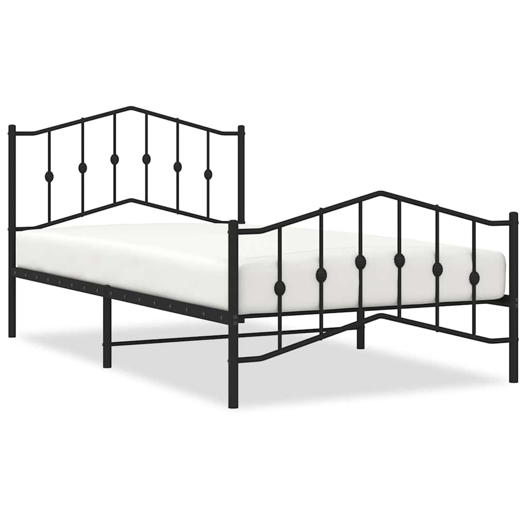 vidaXL Metalowa rama łóżka z wezgłowiem i zanóżkiem, czarna, 100x200cm