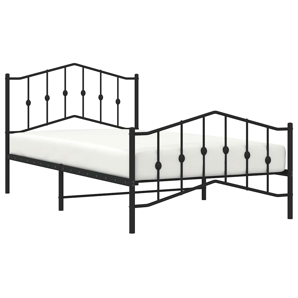vidaXL Metalowa rama łóżka z wezgłowiem i zanóżkiem, czarna, 100x200cm