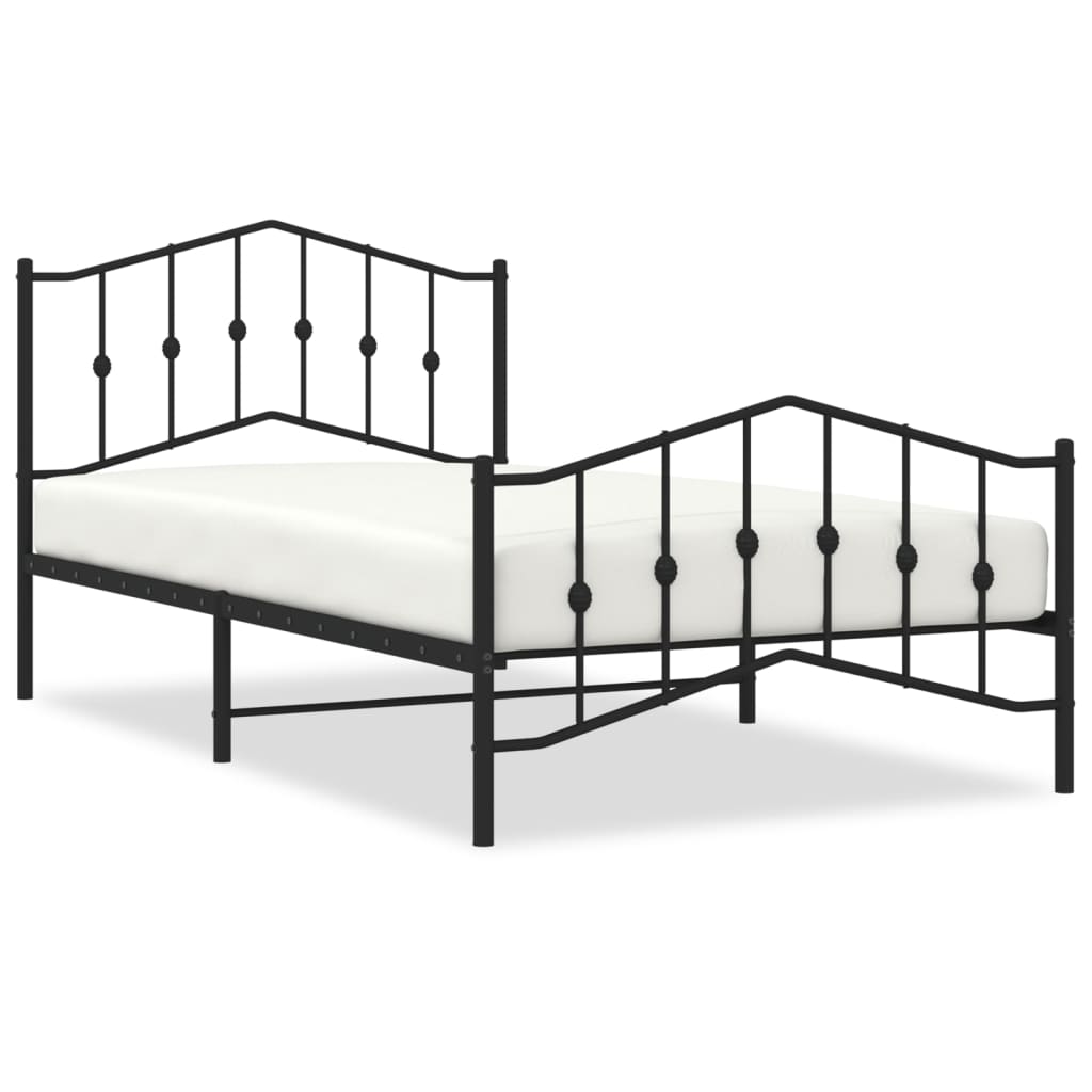 vidaXL Metalowa rama łóżka z wezgłowiem i zanóżkiem, czarna, 107x203cm