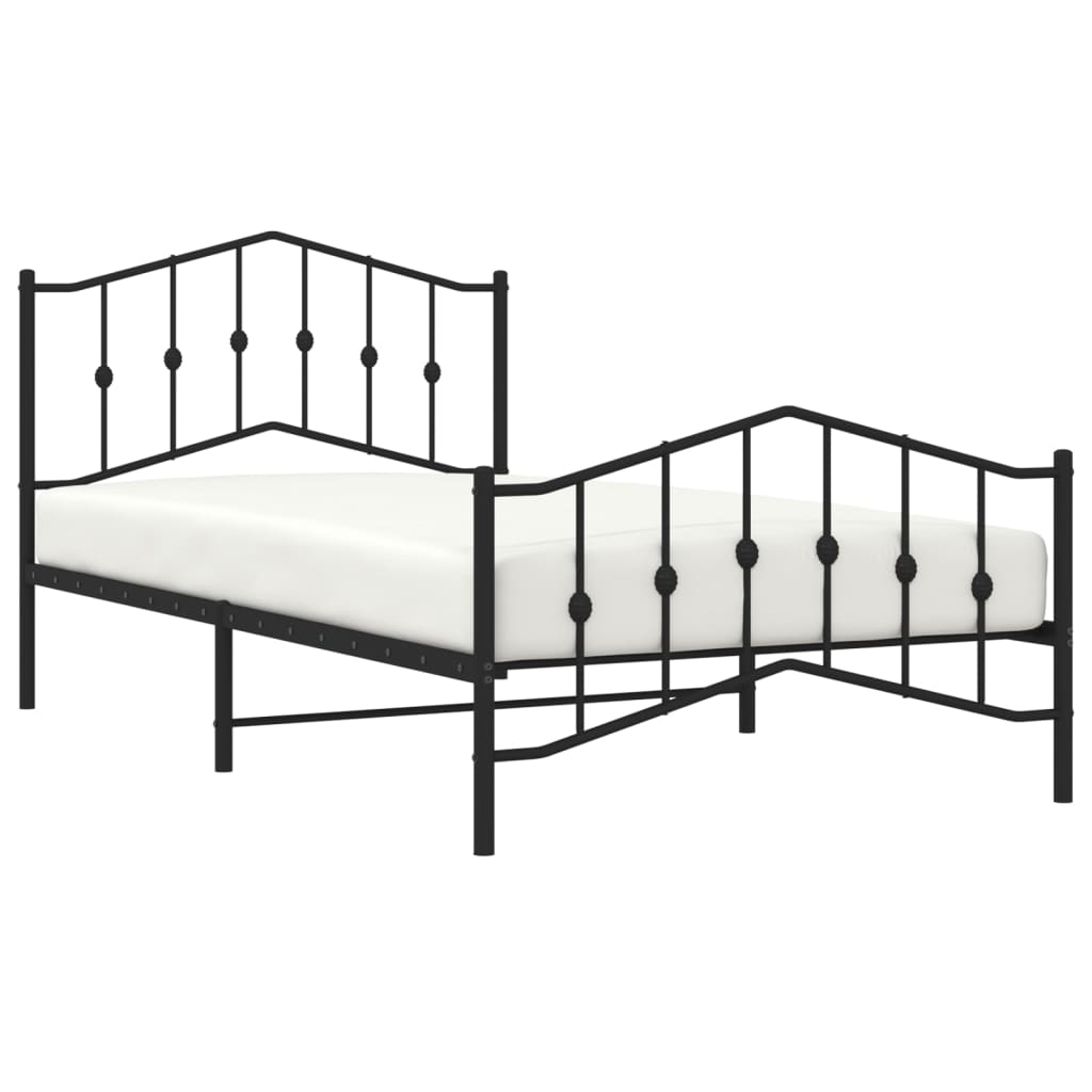 vidaXL Metalowa rama łóżka z wezgłowiem i zanóżkiem, czarna, 107x203cm