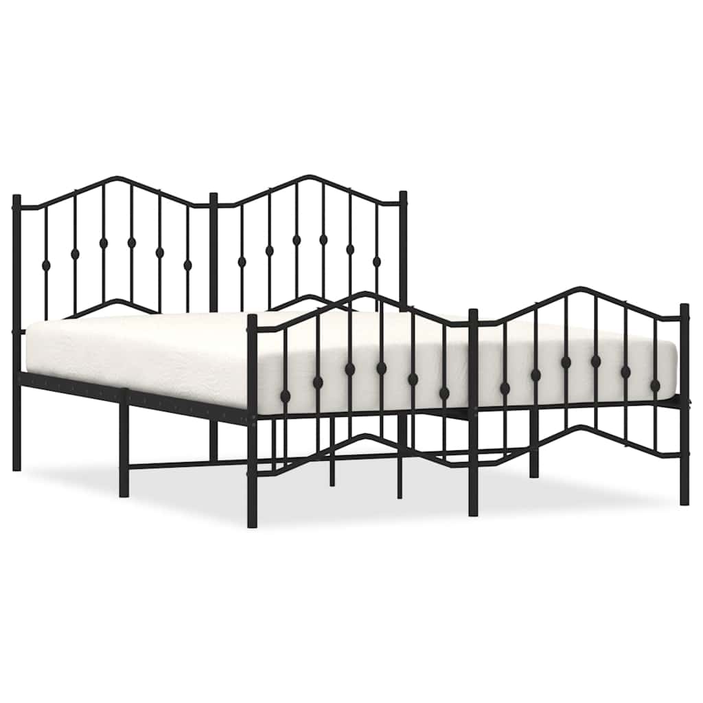 vidaXL Metalowa rama łóżka z wezgłowiem i zanóżkiem, czarna, 135x190cm