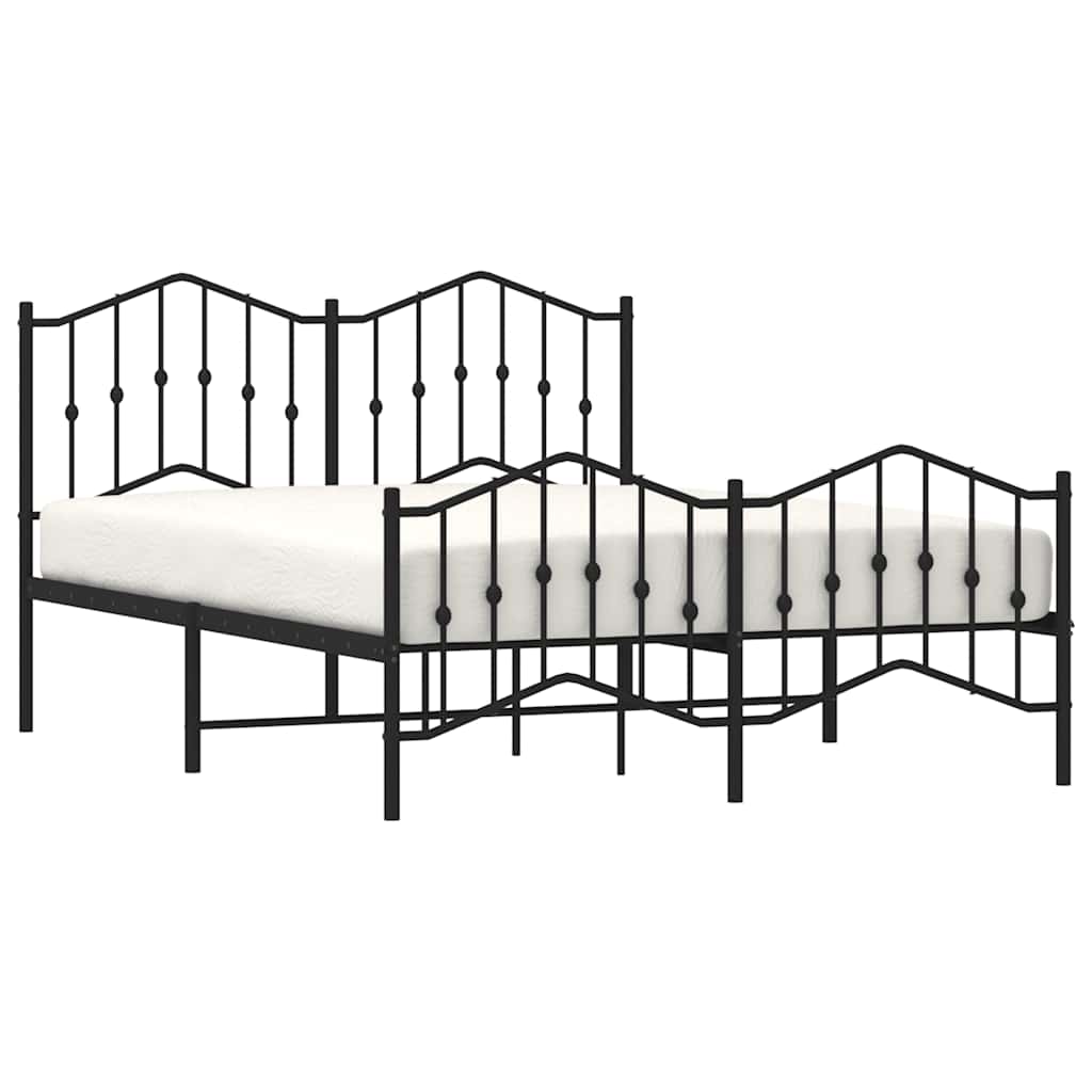 vidaXL Metalowa rama łóżka z wezgłowiem i zanóżkiem, czarna, 135x190cm