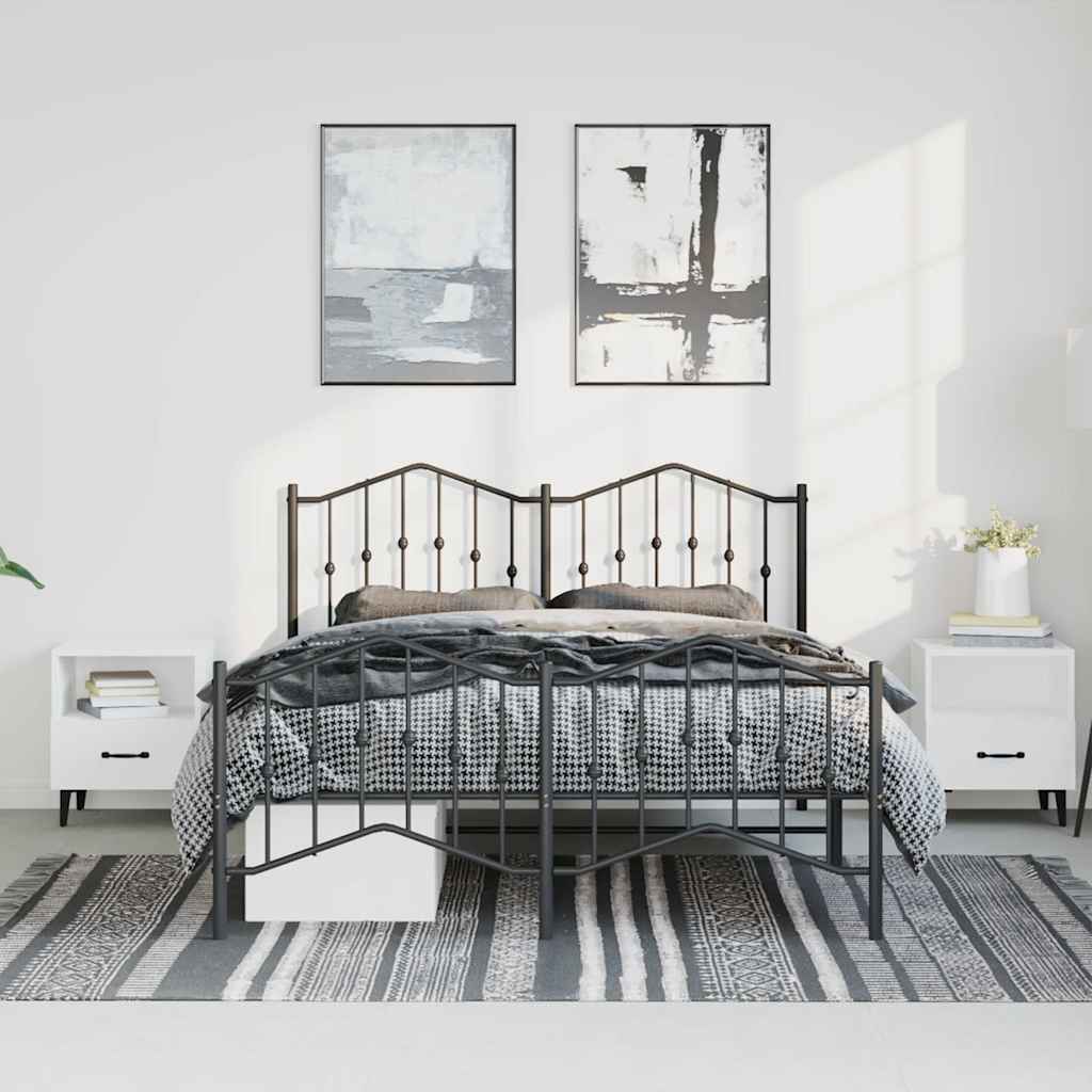 vidaXL Metalowa rama łóżka z wezgłowiem i zanóżkiem, czarna, 150x200cm