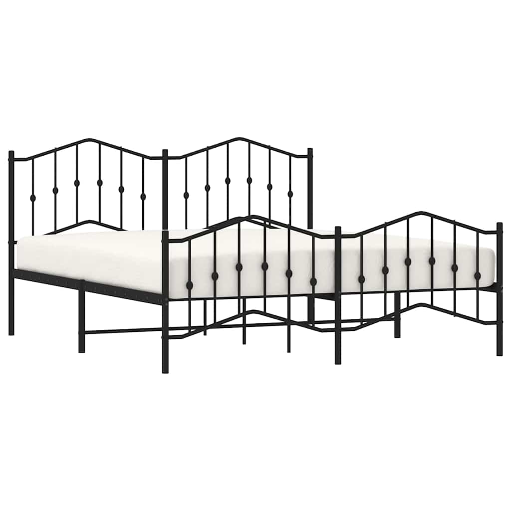 vidaXL Metalowa rama łóżka z wezgłowiem i zanóżkiem, czarna, 183x213cm