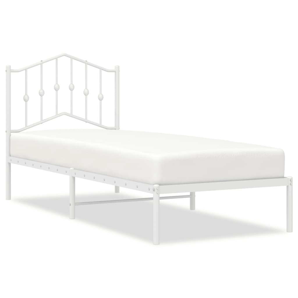 vidaXL Metalowe łóżko z wezgłowiem, bez materaca, białe, 75x190 cm